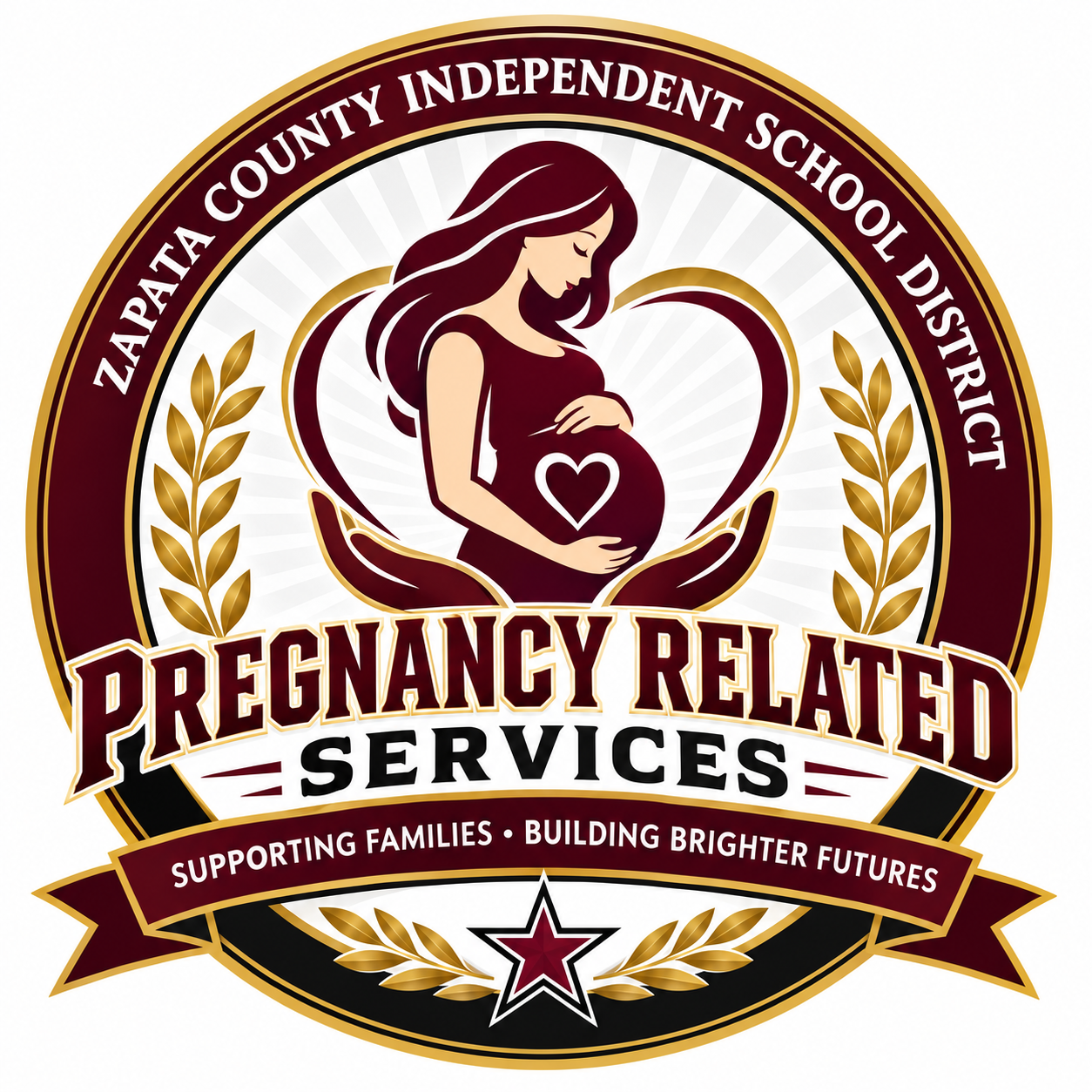 Logo for Zapata County Independent School District Pregnancy Related Services, featuring a pregnant person and a heart.